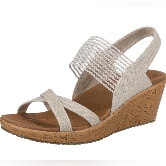 Skechers Beverlee Luxe Foam High Tea Women’s Strappy Wedge Sandals Size 10 - Picture 1 of 9